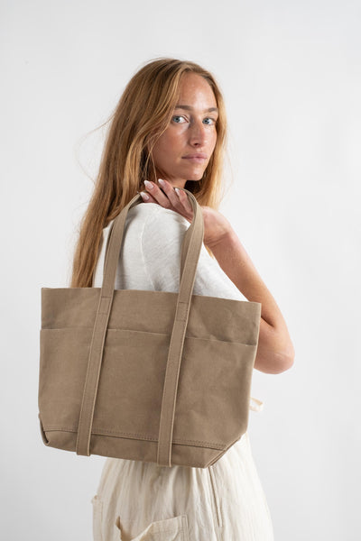 Small 6-Pocket Tote in Taupe