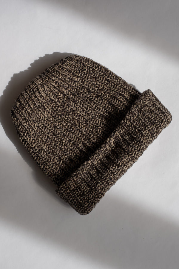 Knit Hat in Black + Old Gold Marl