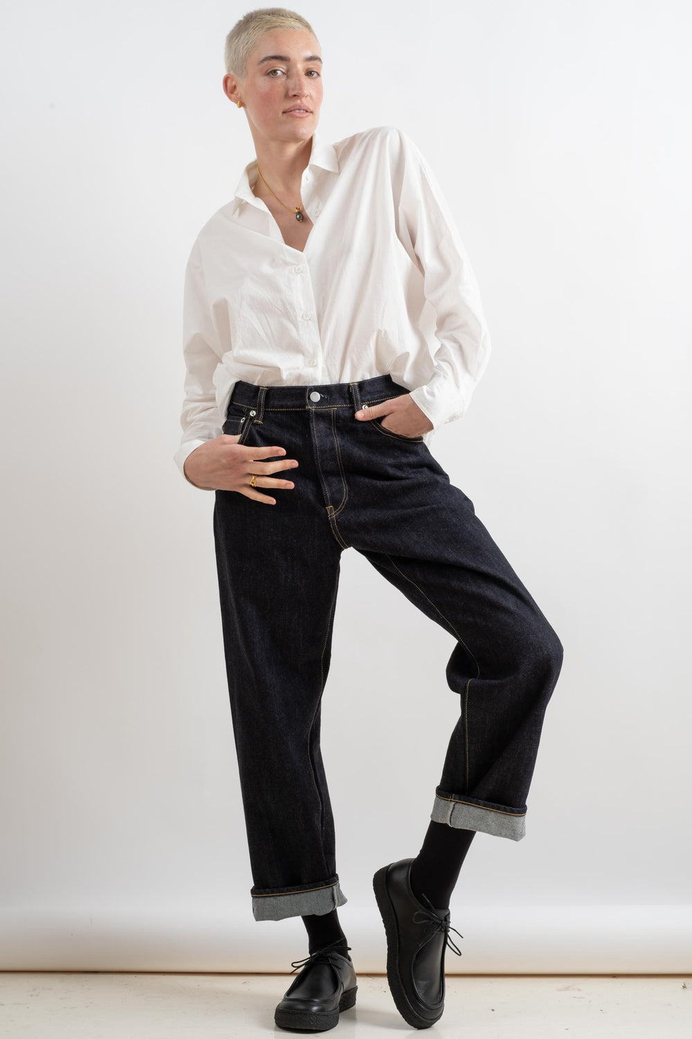 Wide Tapered Denim Pant in One Wash