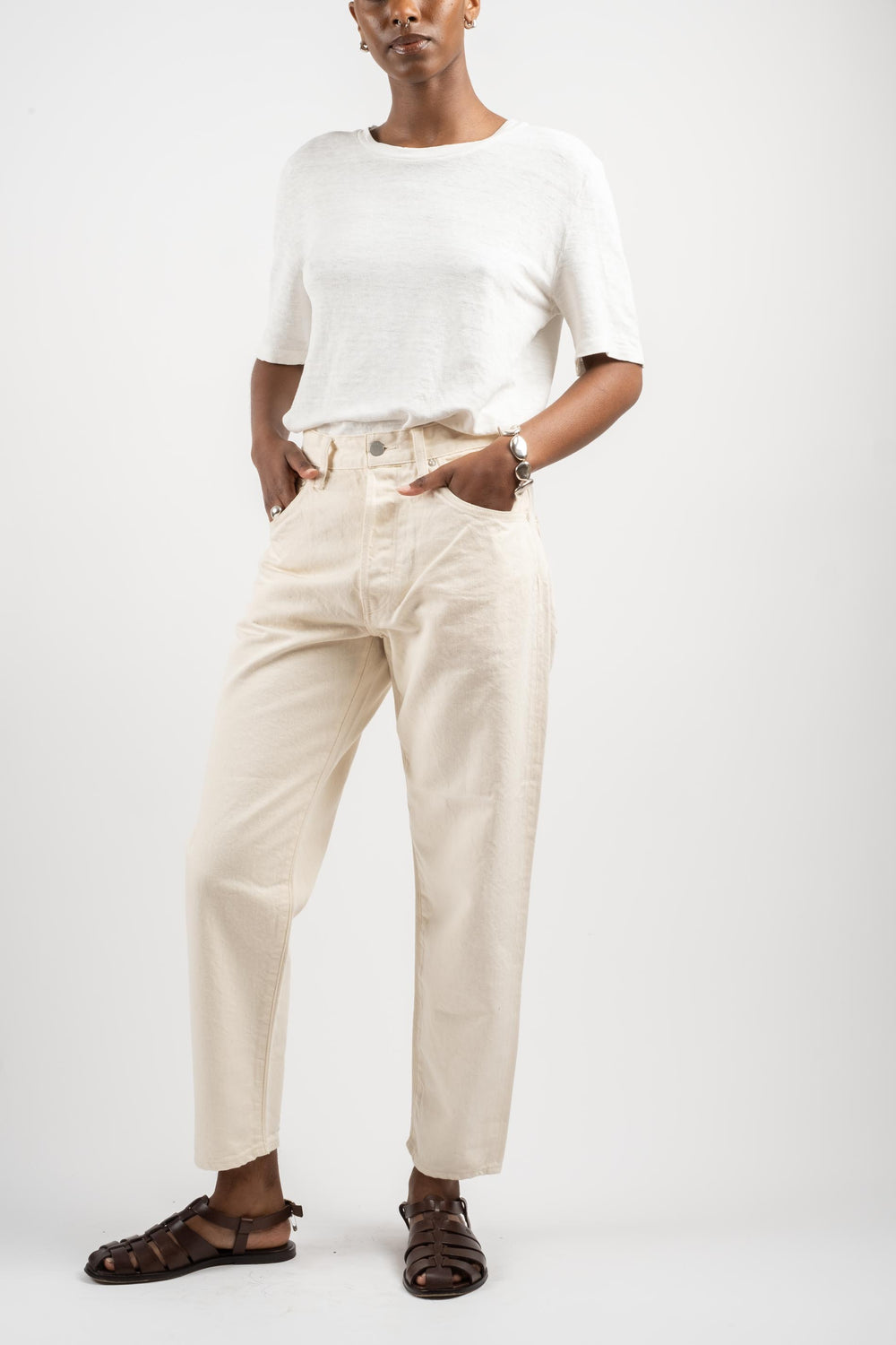 Loose Tapered Washi Denim Pant in Ecru
