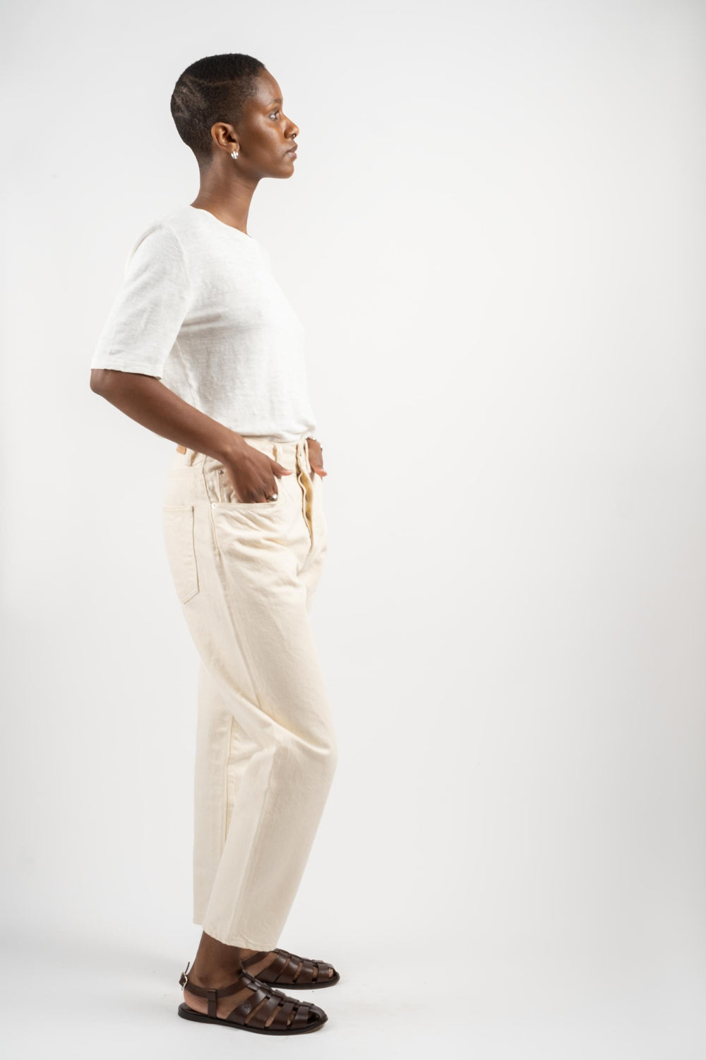 Loose Tapered Washi Denim Pant in Ecru