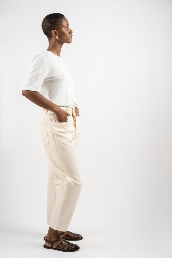 Loose Tapered Washi Denim Pant in Ecru