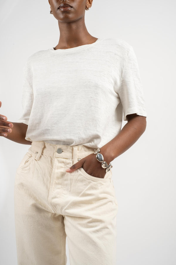 Loose Tapered Washi Denim Pant in Ecru
