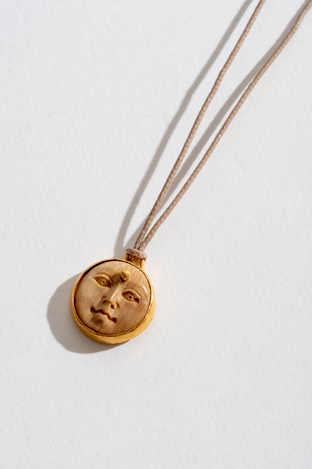 22k Hand Carved Bone Moon Face + Bindi Pendant