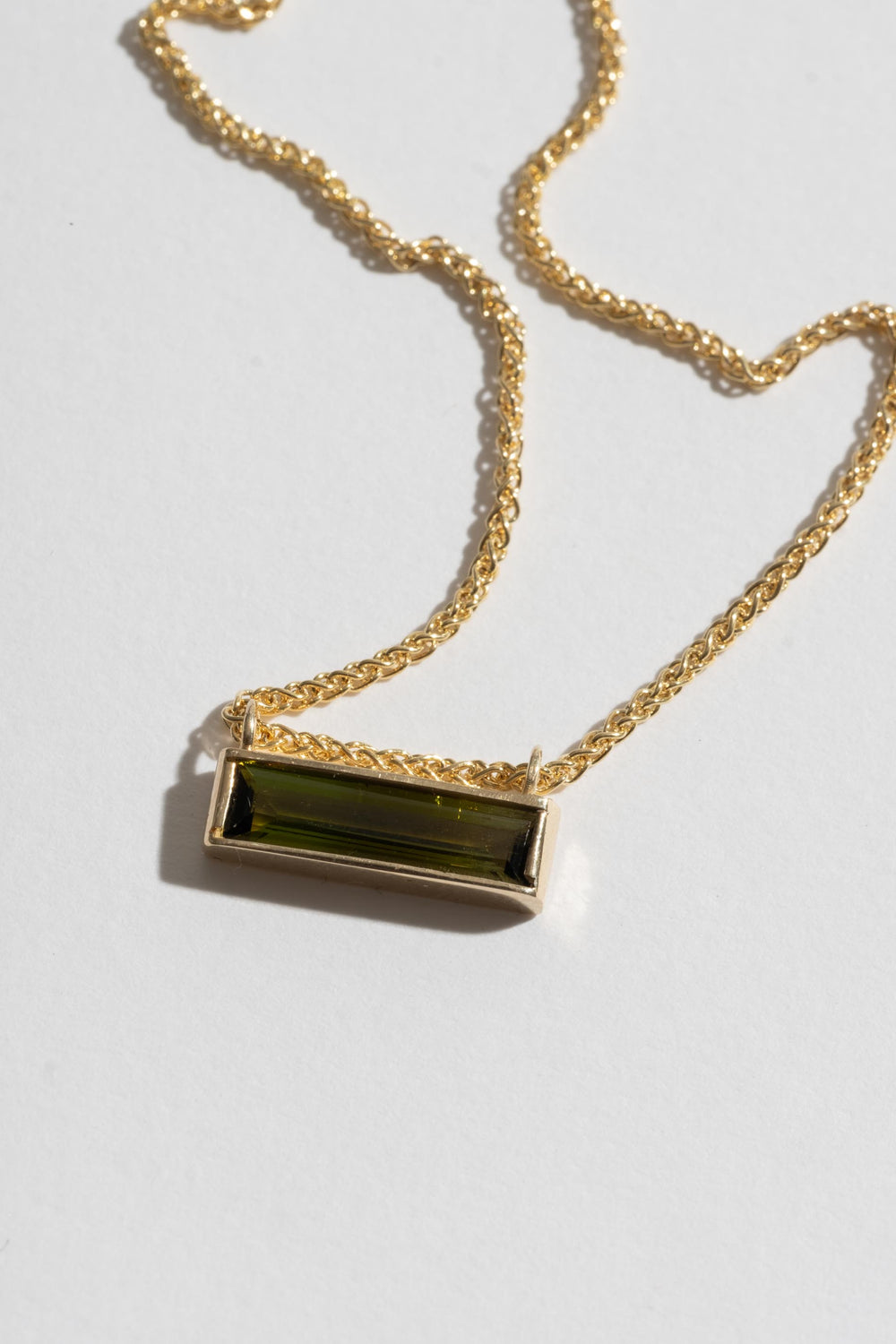 Olive Green Tourmaline Baguette Una Necklace