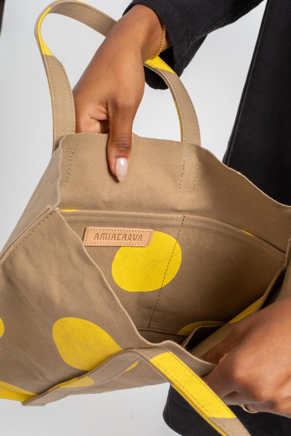 Small Washed Canvas Tote in Yellow 2nd Dot