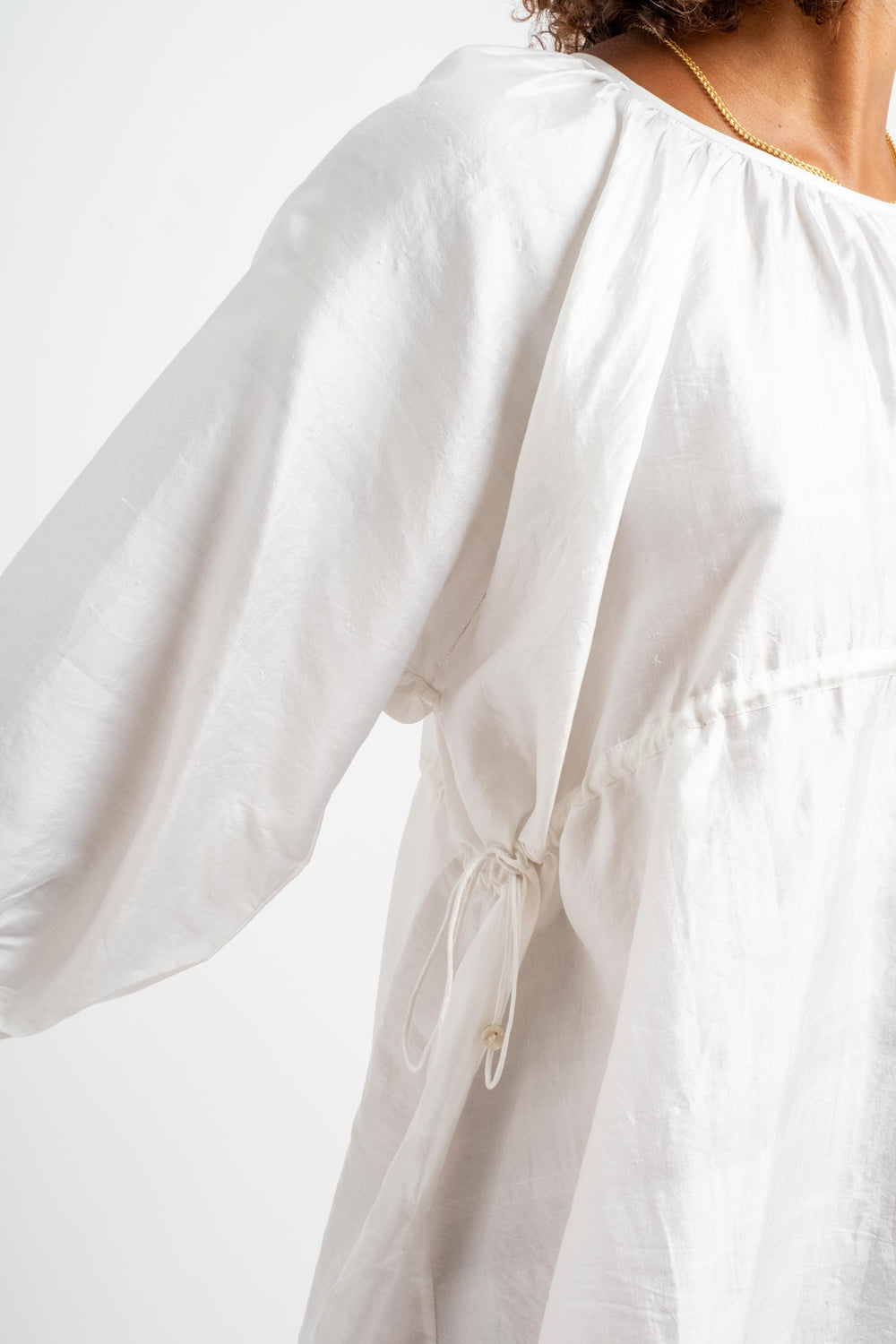 Back Button Blouse in Bright White