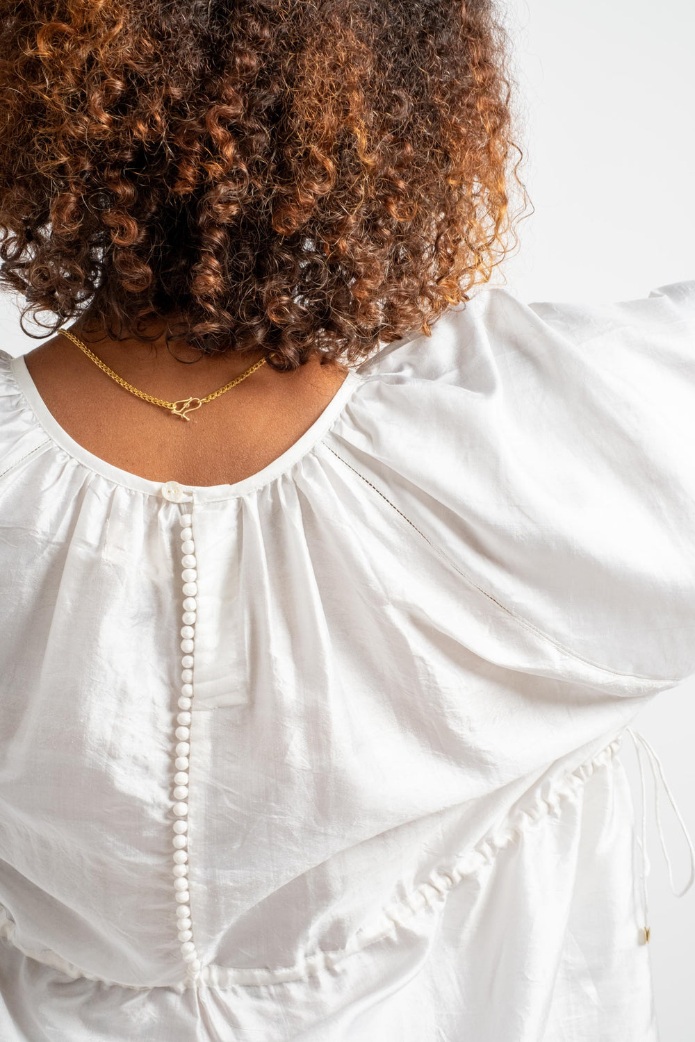 Back Button Blouse in Bright White