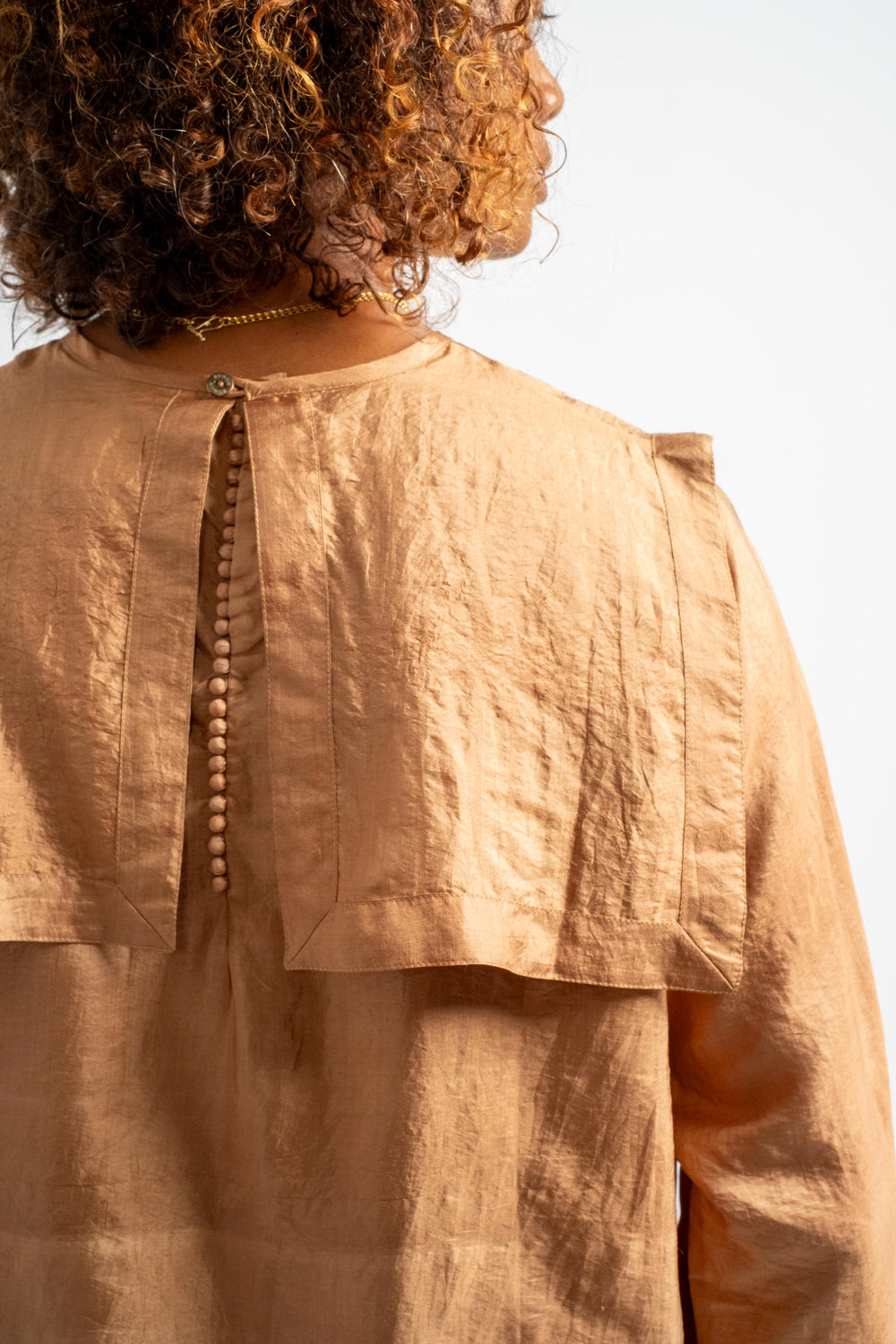 Back Button Sailor Blouse in Coral Brown