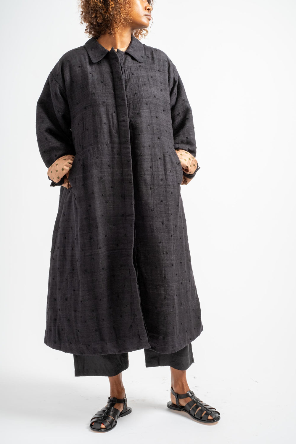 Embroidery Quilting Coat in Black