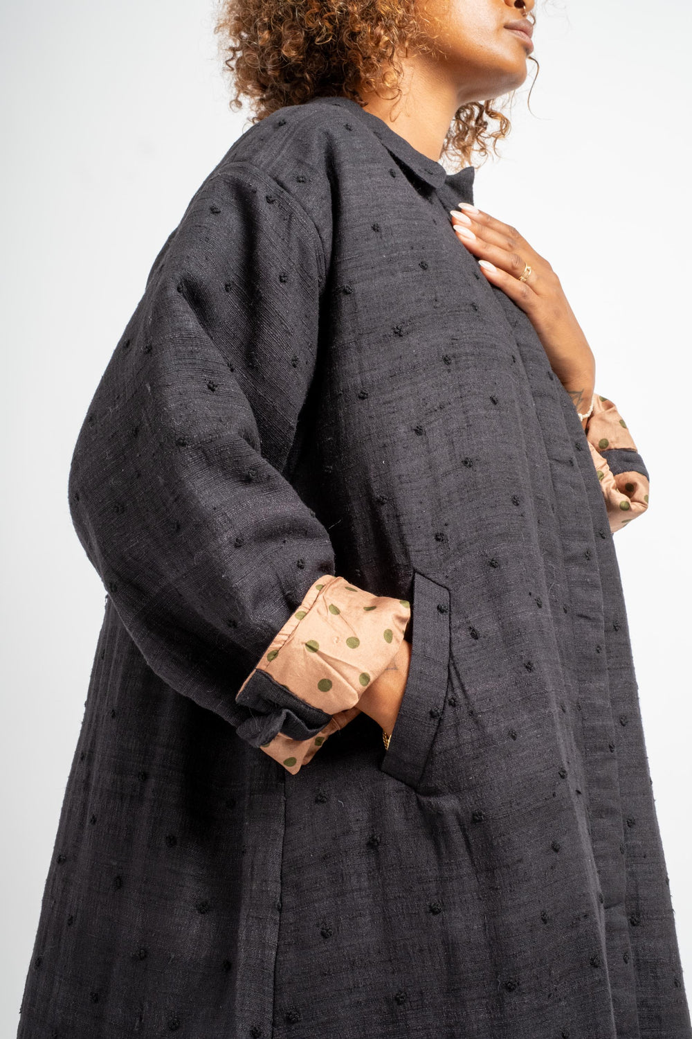 Embroidery Quilting Coat in Black