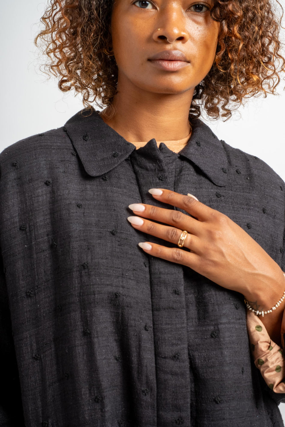 Embroidery Quilting Coat in Black