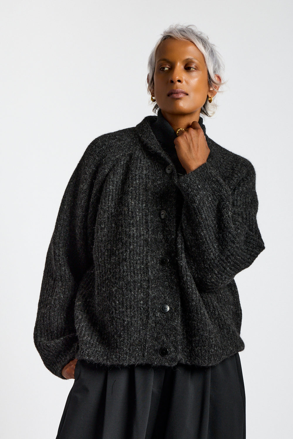 Baby Alpaca Cardigan in Anthracite