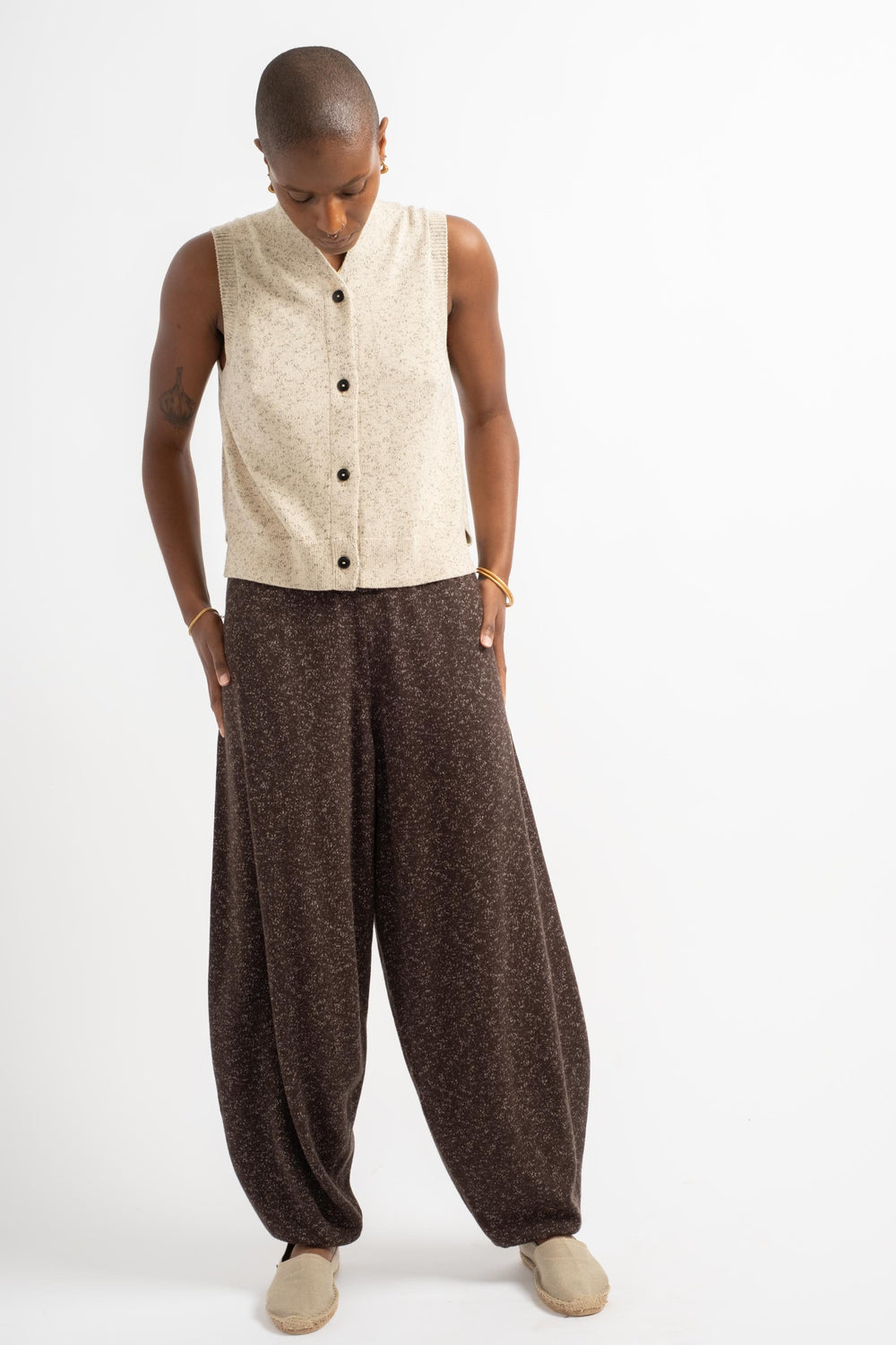 Flecked Cotton Pants in Brown
