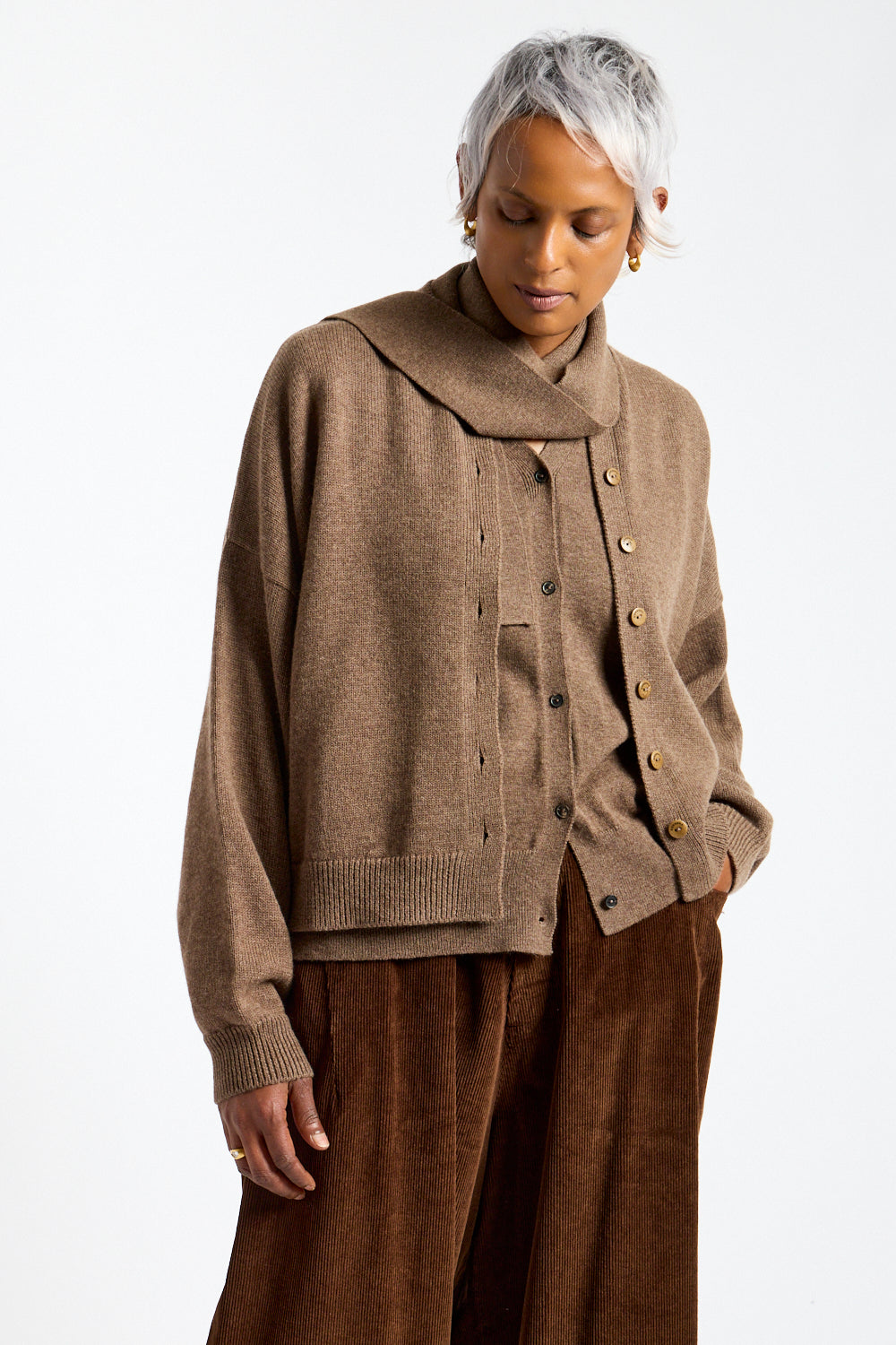 Merino Wool Cardigan in Taupe
