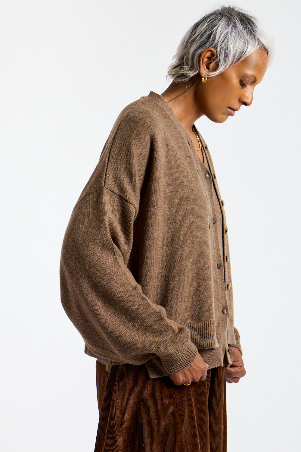Merino Wool Cardigan in Taupe