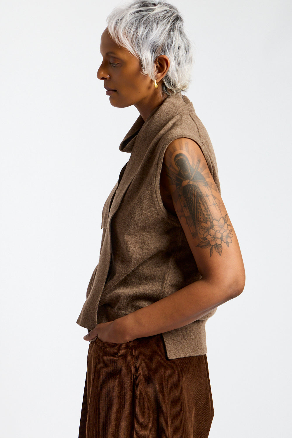 Merino Wool Lace Waistcoat in Taupe
