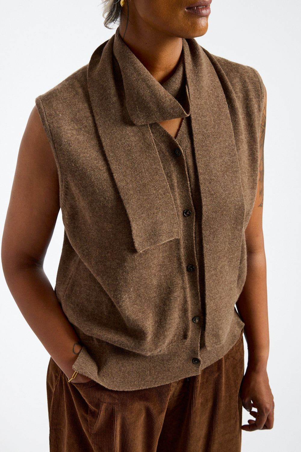 Merino Wool Lace Waistcoat in Taupe