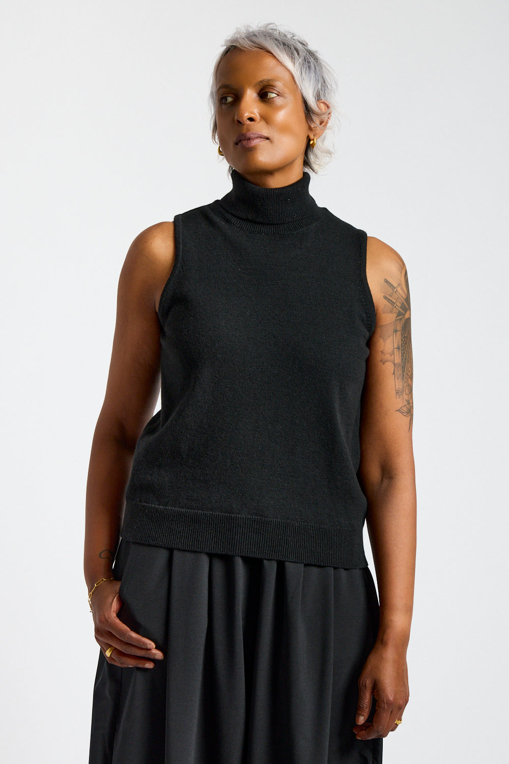 Merino Wool Turtleneck Vest in Black