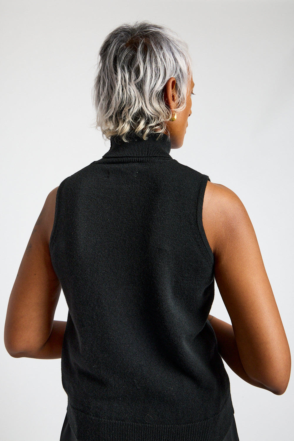Merino Wool Turtleneck Vest in Black