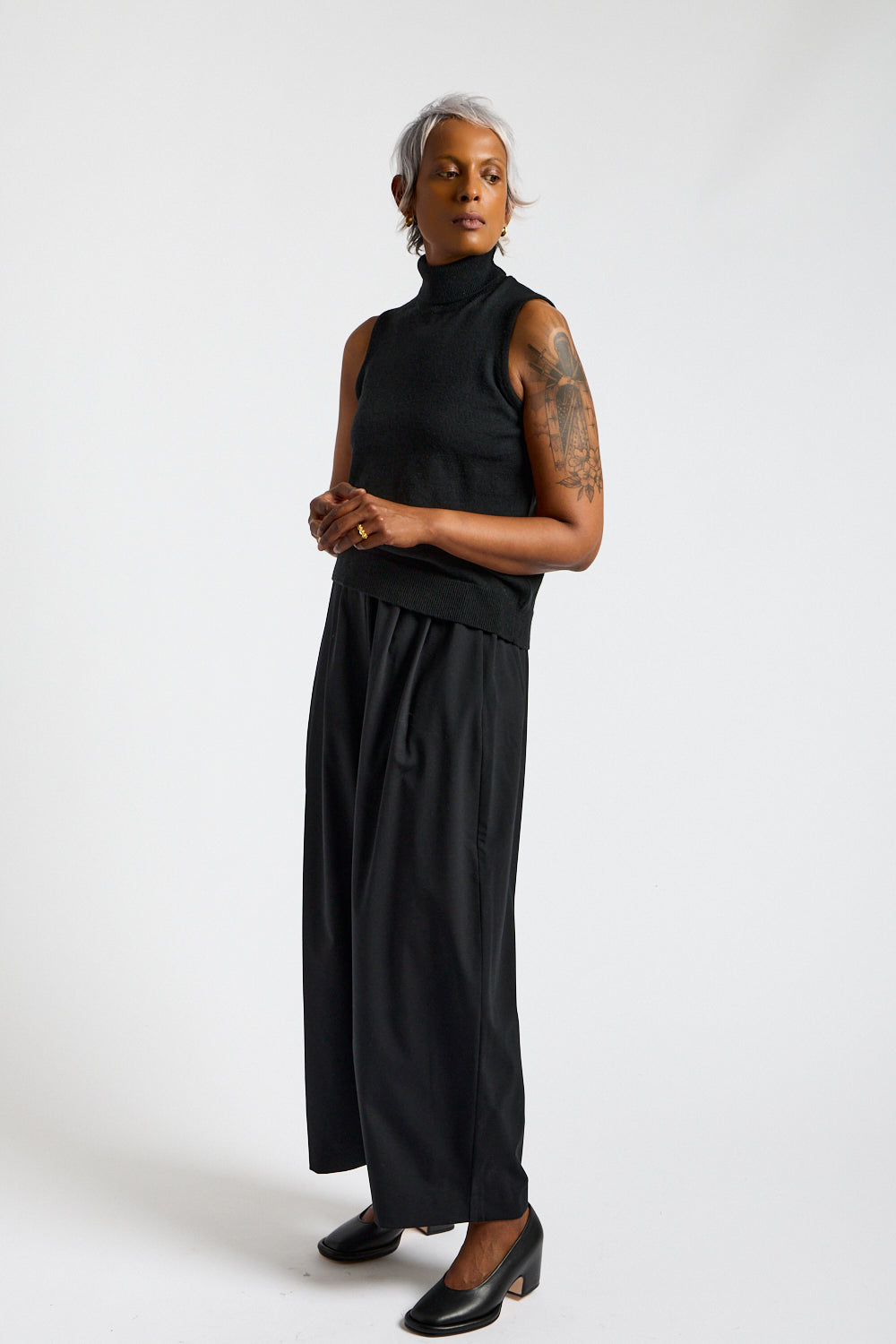 Merino Wool Turtleneck Vest in Black