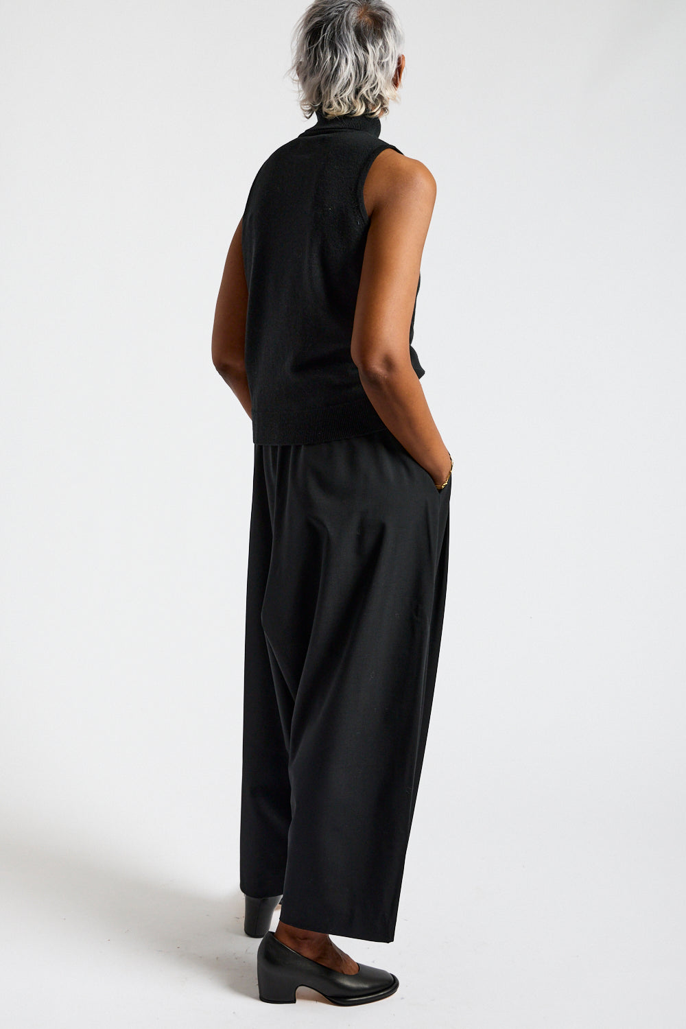 Merino Wool Turtleneck Vest in Black
