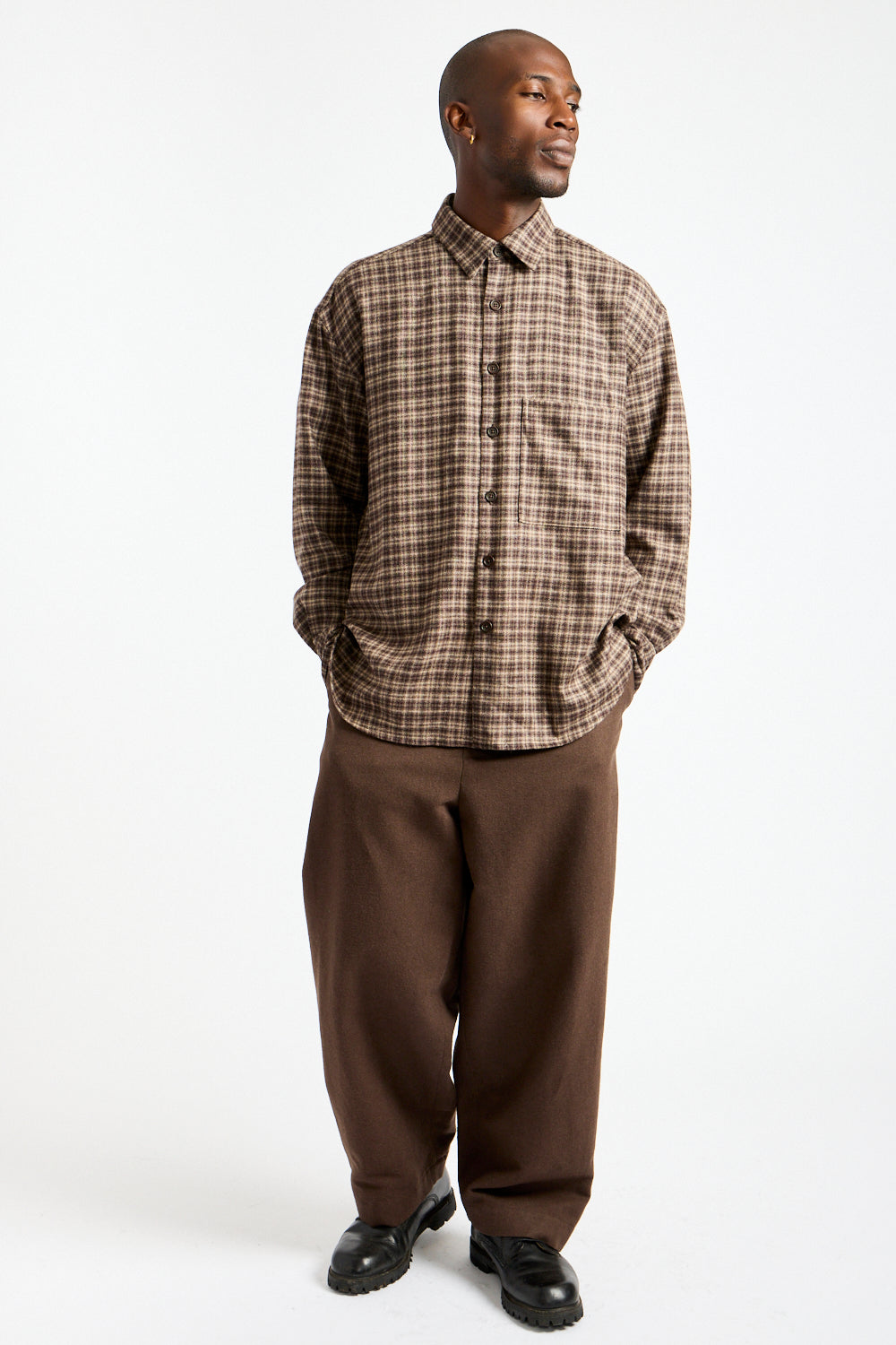 Big Shirt Two Irish Wool Flannel in Brown + Beige
