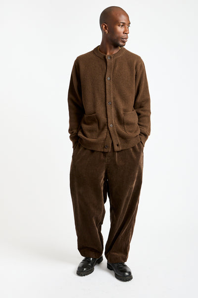 Crewneck Cardigan Undyed Yak Wool in Dark Brown