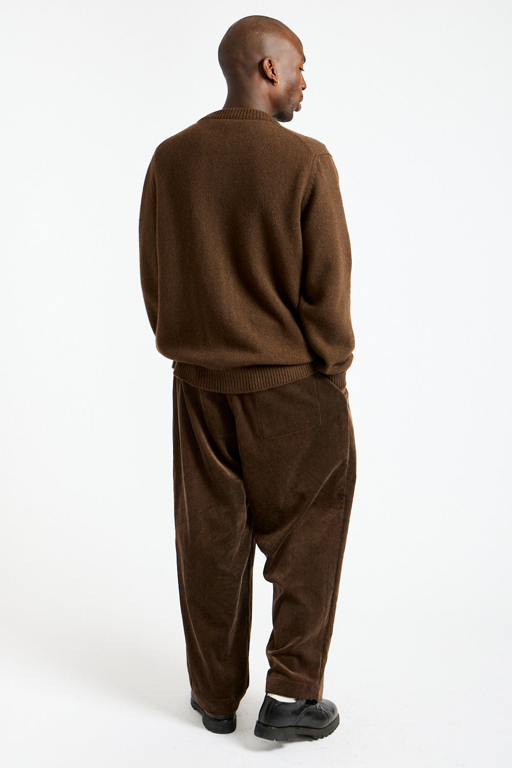 Crewneck Cardigan Undyed Yak Wool in Dark Brown