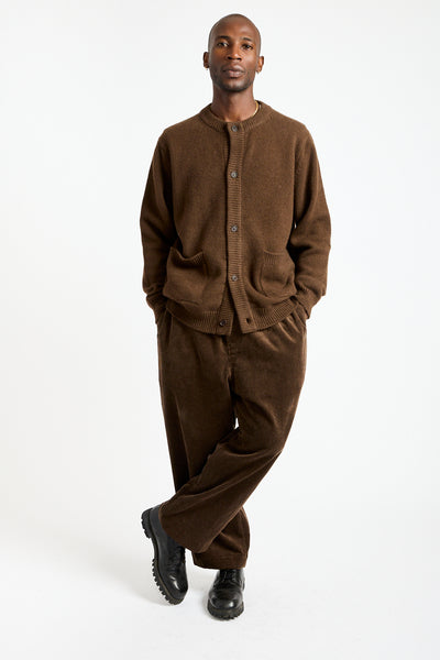Crewneck Cardigan Undyed Yak Wool in Dark Brown