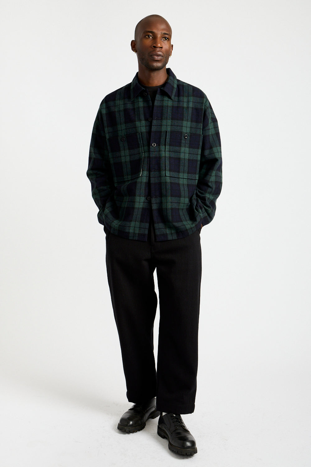 Field Shirt Two Irish Wool Check in Black, Navy + Green