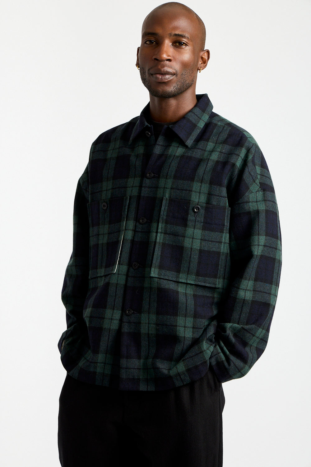 Field Shirt Two Irish Wool Check in Black, Navy + Green
