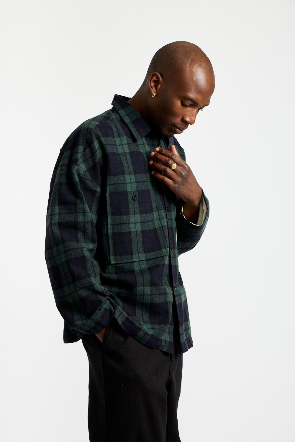 Field Shirt Two Irish Wool Check in Black, Navy + Green