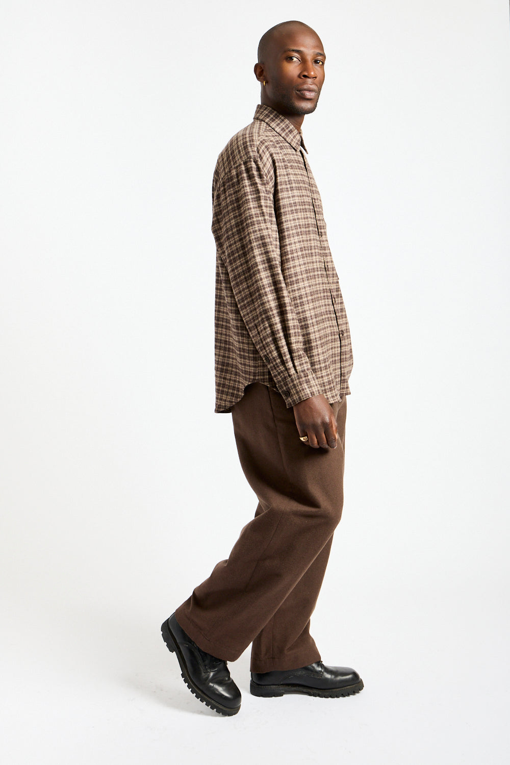 Flat Front Pant Brushed Wool, Cotton + Linen in Dark Olive