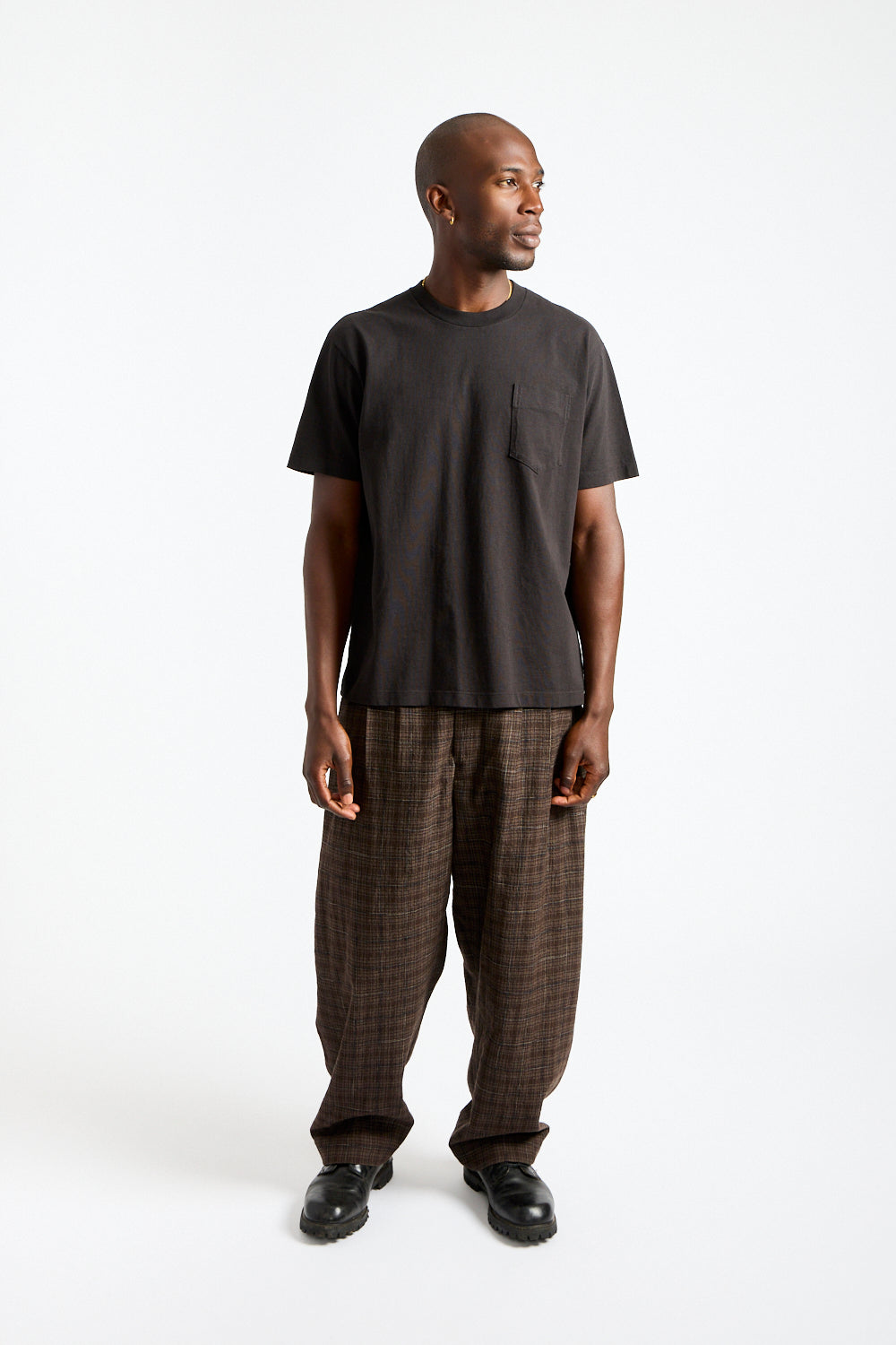 Two Pleat Pant Kasuri Wool Check in Brown, Beige + Navy