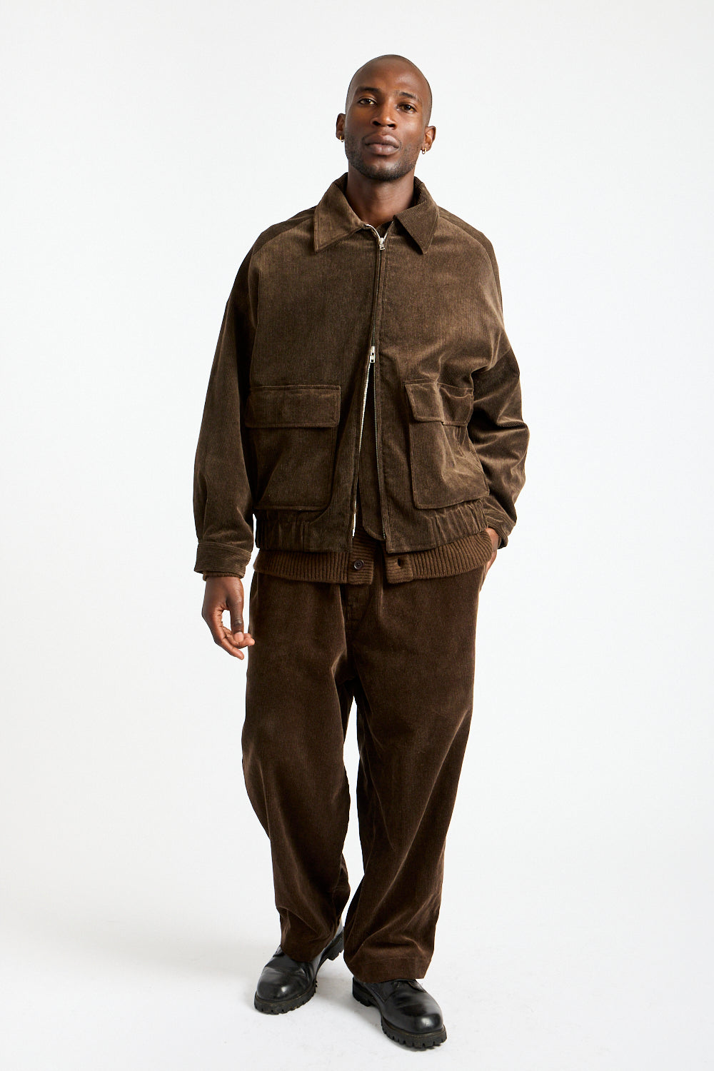 Zip Jacket Two Sumi Ink Corduroy in Brown