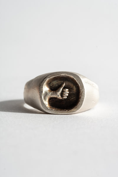 Sterling Thumb's Up Signet Ring