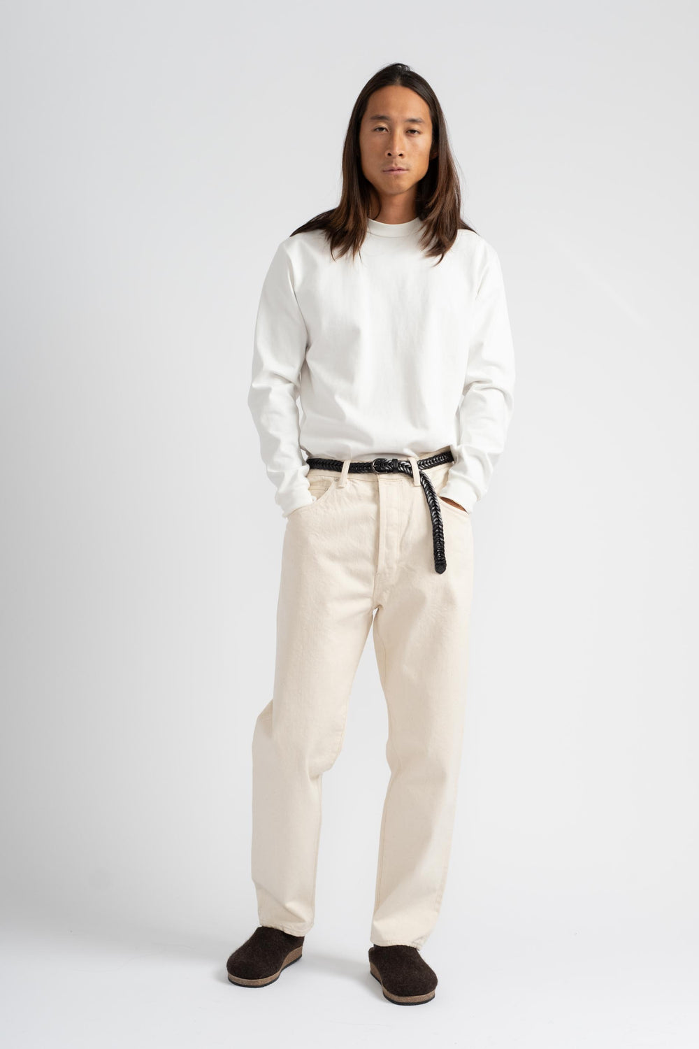 Loose Tapered Washi Denim Pant in Ecru