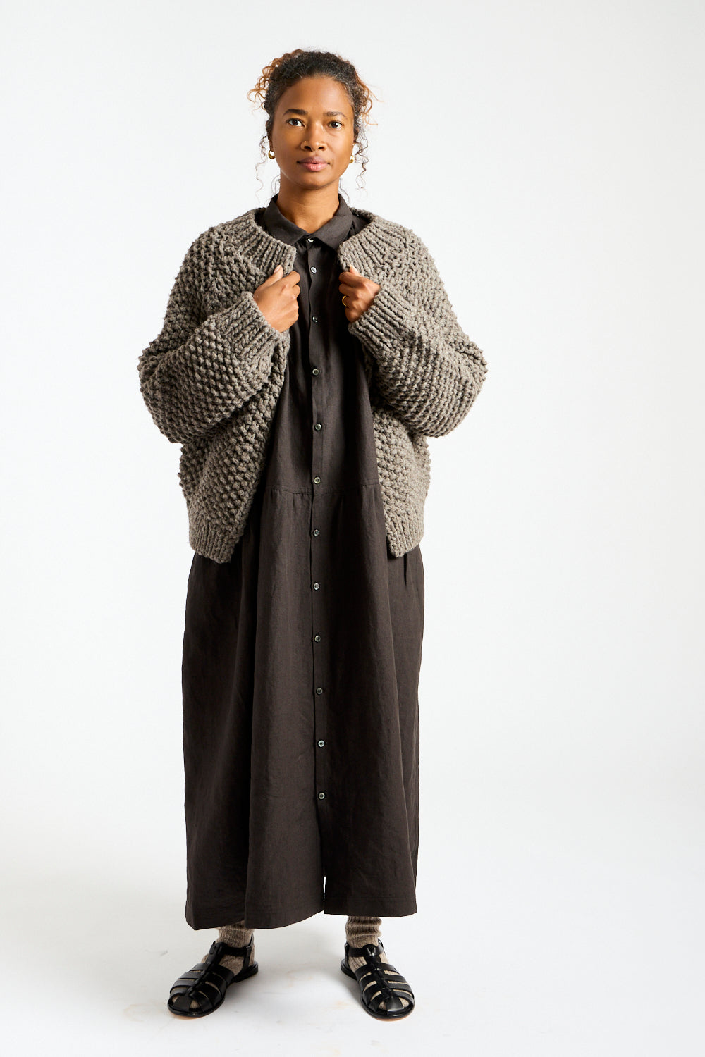 Peru Hand Knit Cardigan in Gray