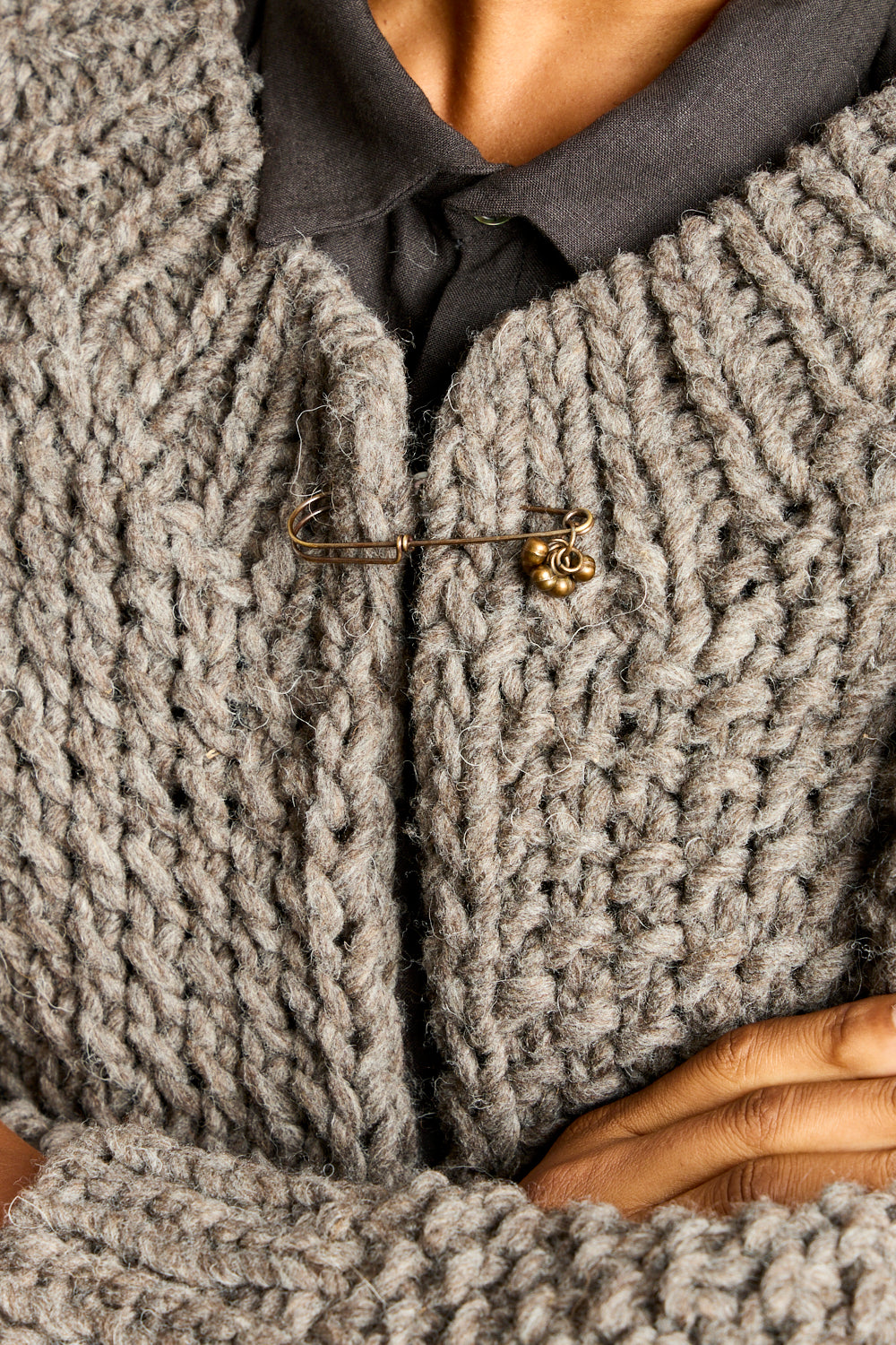 Peru Hand Knit Cardigan in Gray