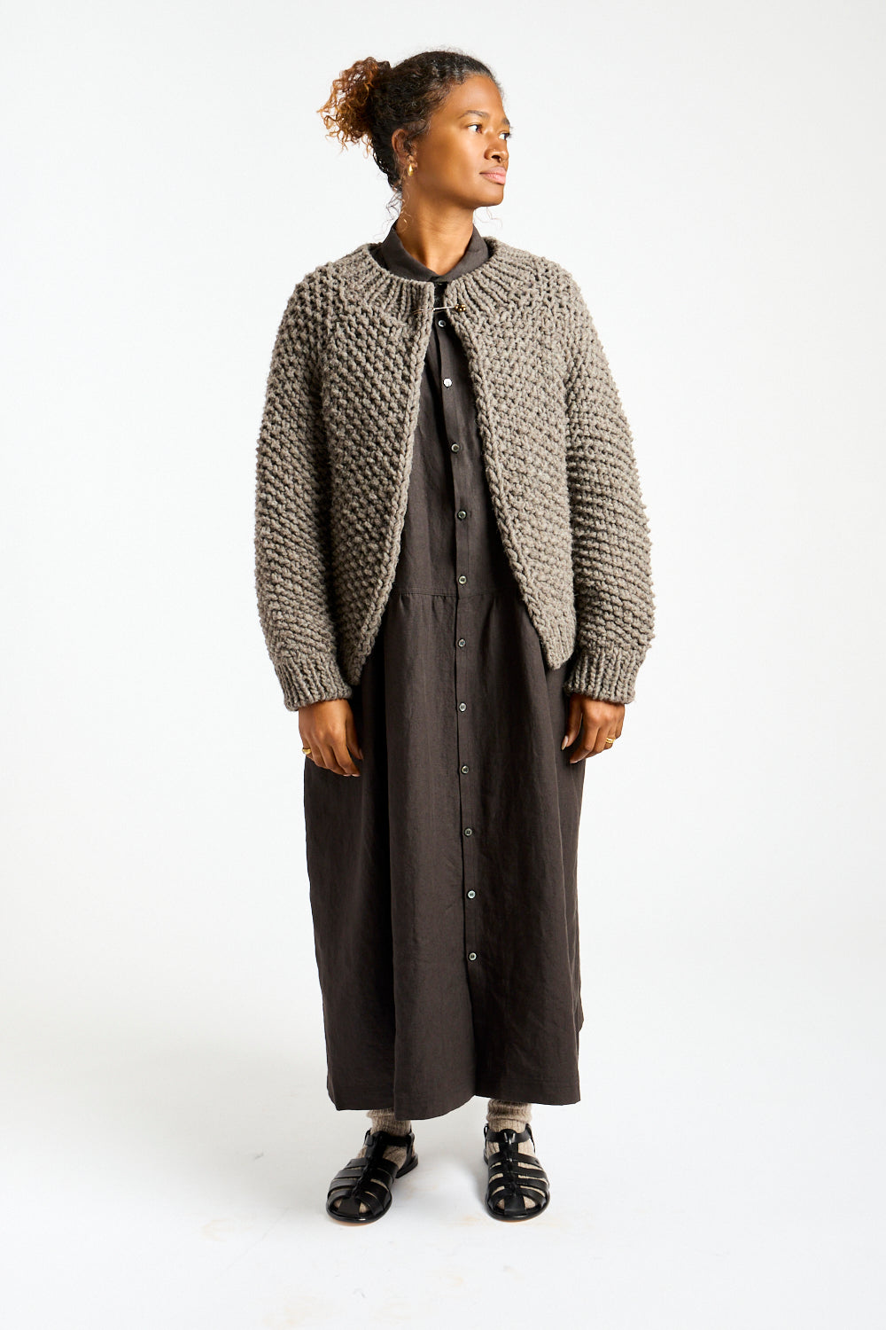 Peru Hand Knit Cardigan in Gray