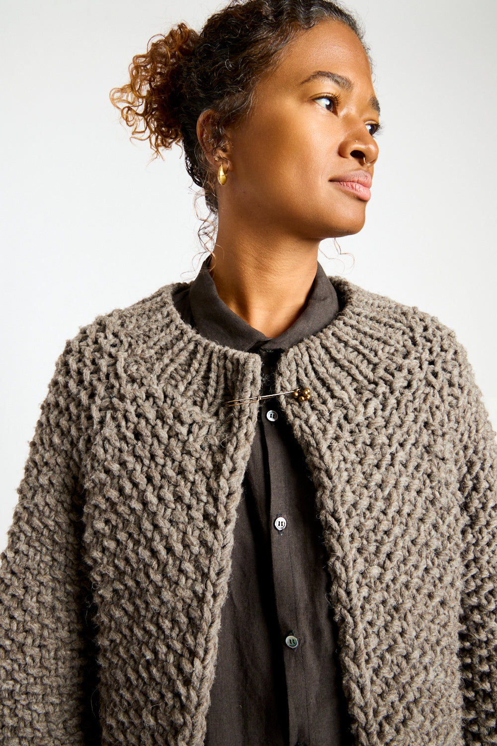 Peru Hand Knit Cardigan in Gray