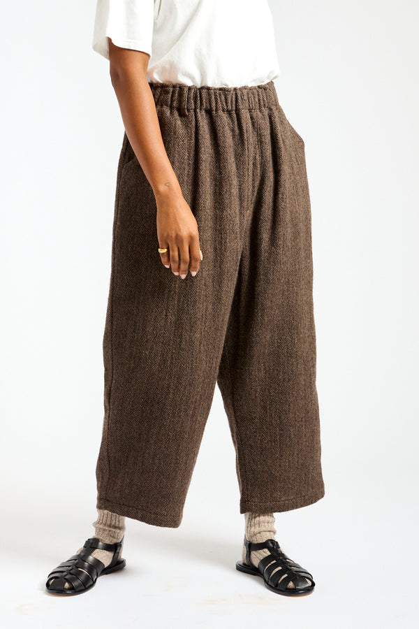 Wool Herringbone Pants in Brown
