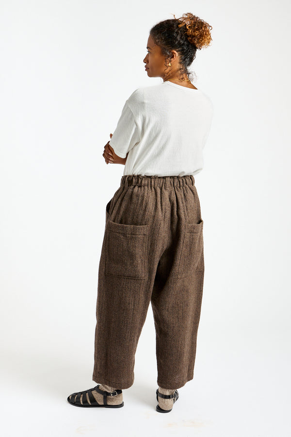 Wool Herringbone Pants in Brown