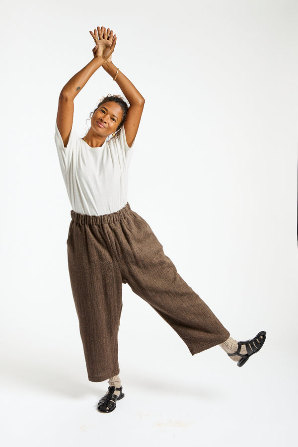 Wool Herringbone Pants in Brown