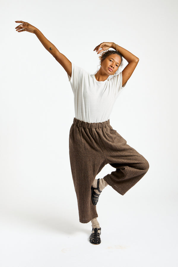 Wool Herringbone Pants in Brown