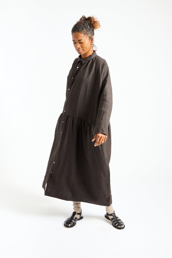 Woven Linen Dress in Black