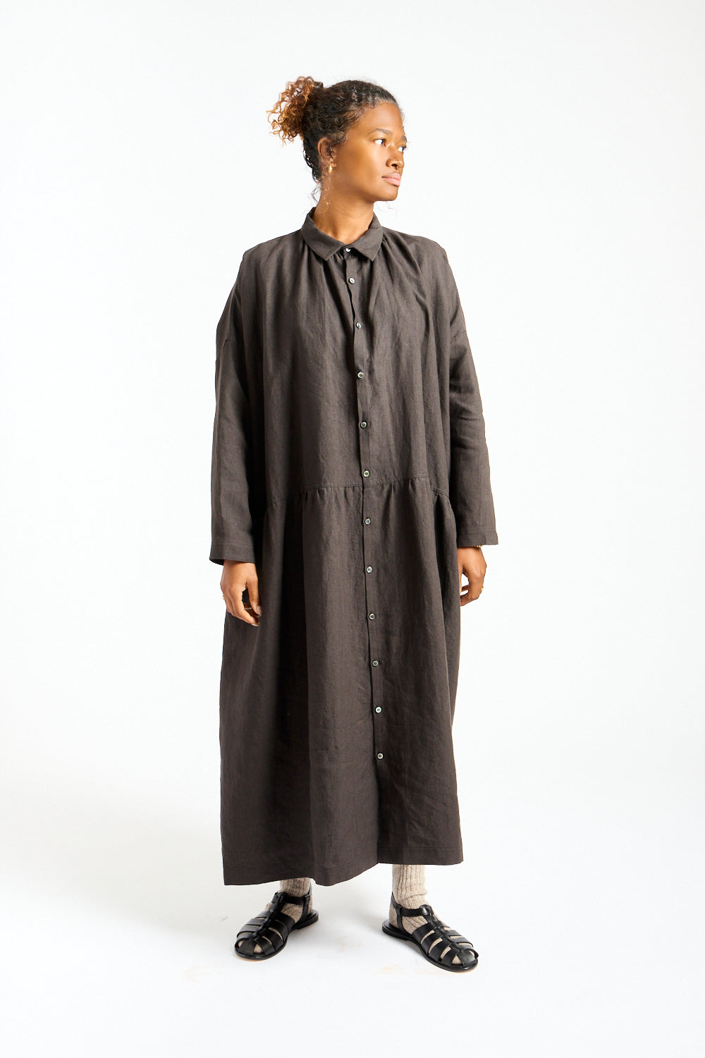 Woven Linen Dress in Black