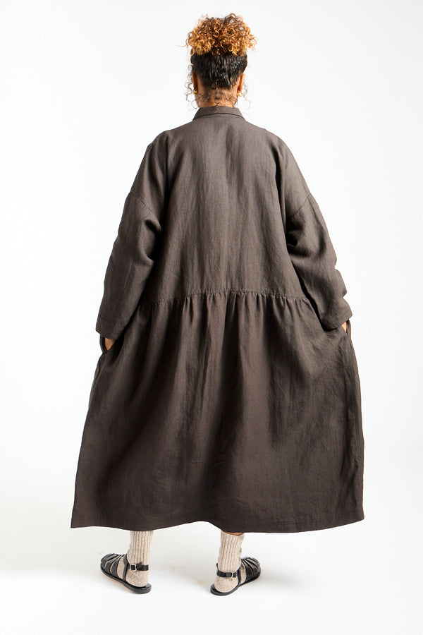 Woven Linen Dress in Black