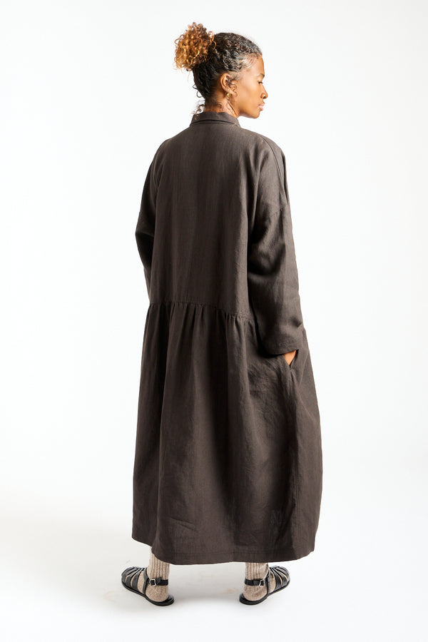 Woven Linen Dress in Black